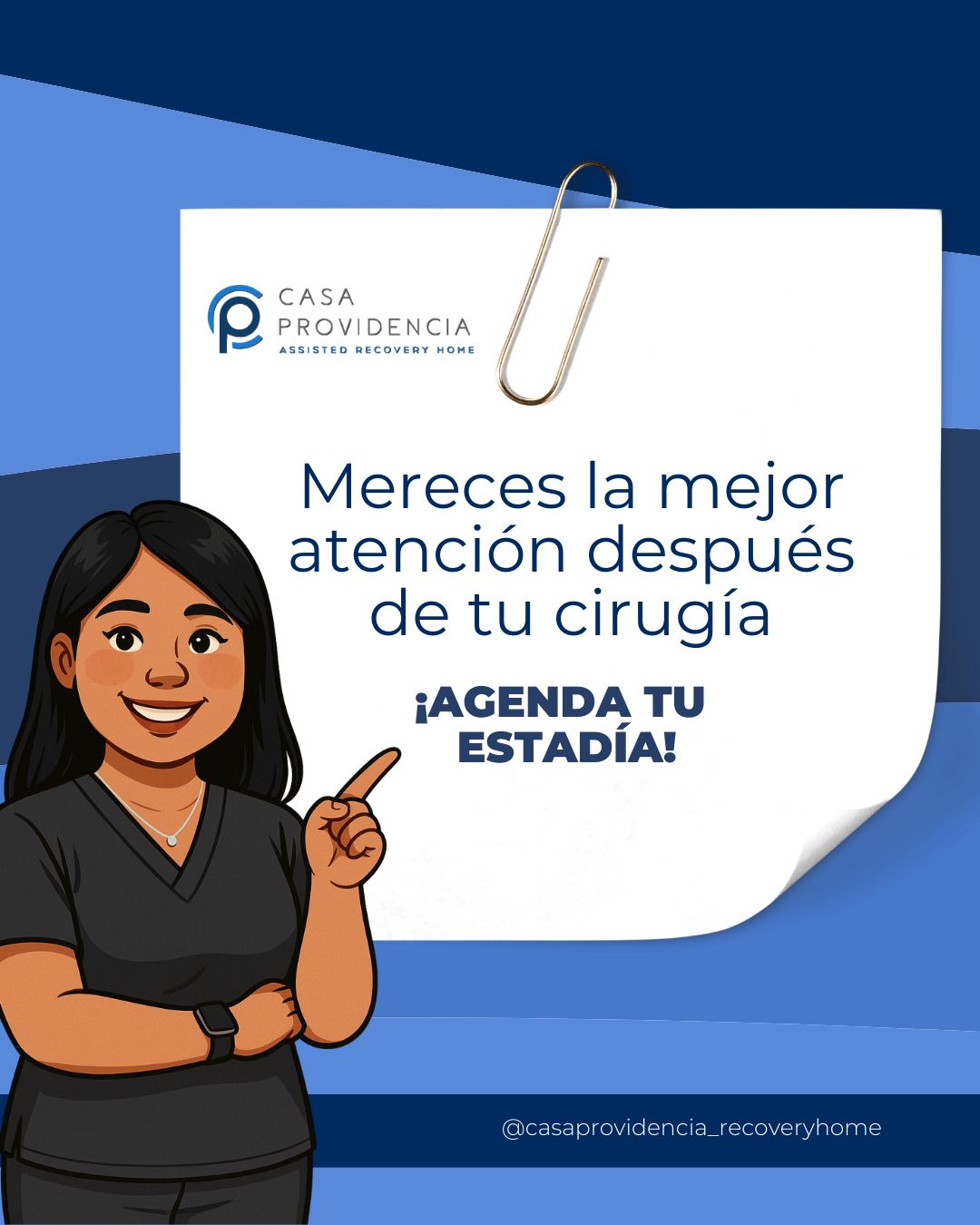 🙋♀️ Estoy lista para cuidarte como mereces, con el respaldo de un equipo profesional y capacitado, comprometido con tu bienestar.
En Casa Providencia encontrarás instalaciones de calidad, diseñadas para que tu recuperación sea cómoda, segura y con la confianza de estar en las mejores manos. 🌿✨
📲 Mándanos un mensaje y comienza hoy tu camino hacia una mejor recuperación. 2514102002A00201